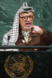 Yasser Arafat &agrave; la tribune des Nations unies, le 11/11/2001